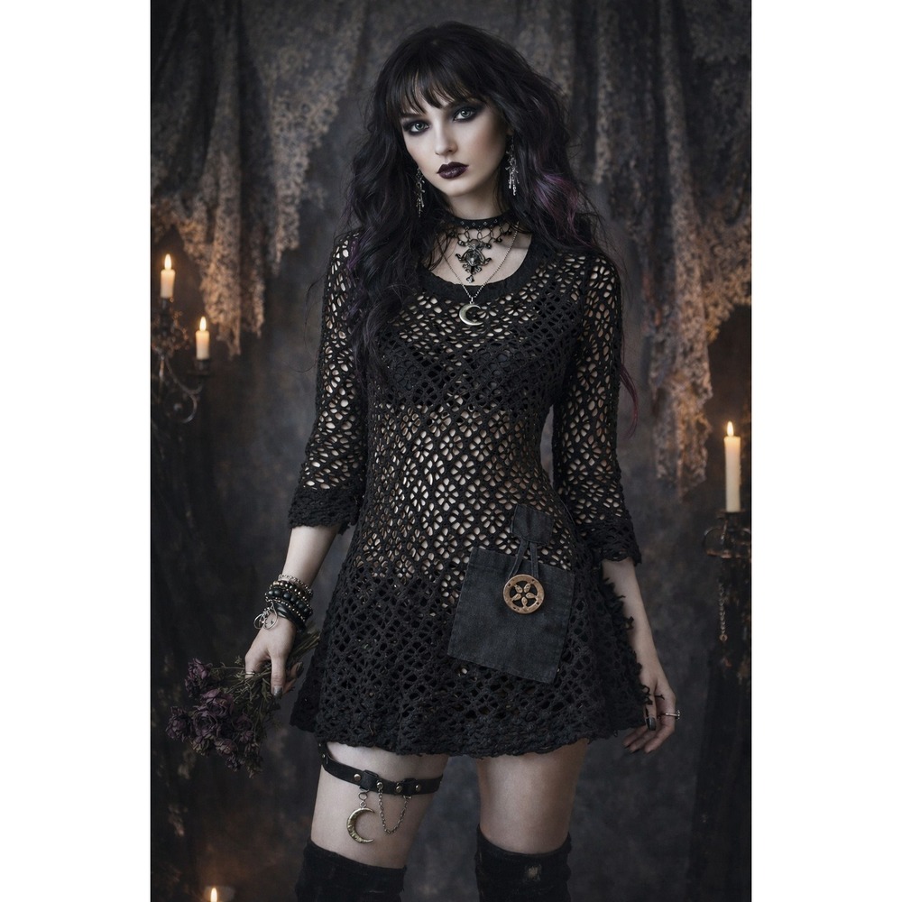 Crochet S Small Mini Dress Whimsigoth Fairycore Witchy Lagenlook Artsy Art Fairy